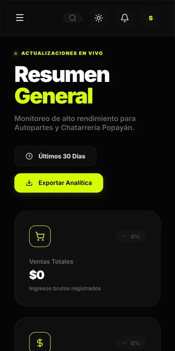 El panel de Autopartes Popayán en un celular